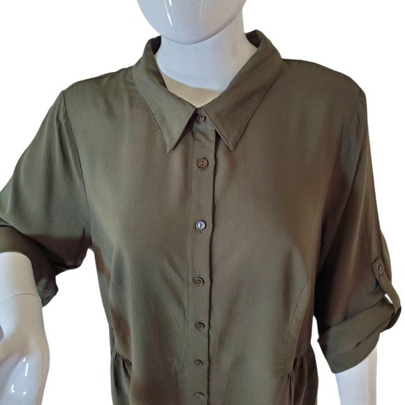 City Chic Tunic Top Military Green 16 High Low Button Front Collar 3/4 Sleeve NW - Picture 7 of 12